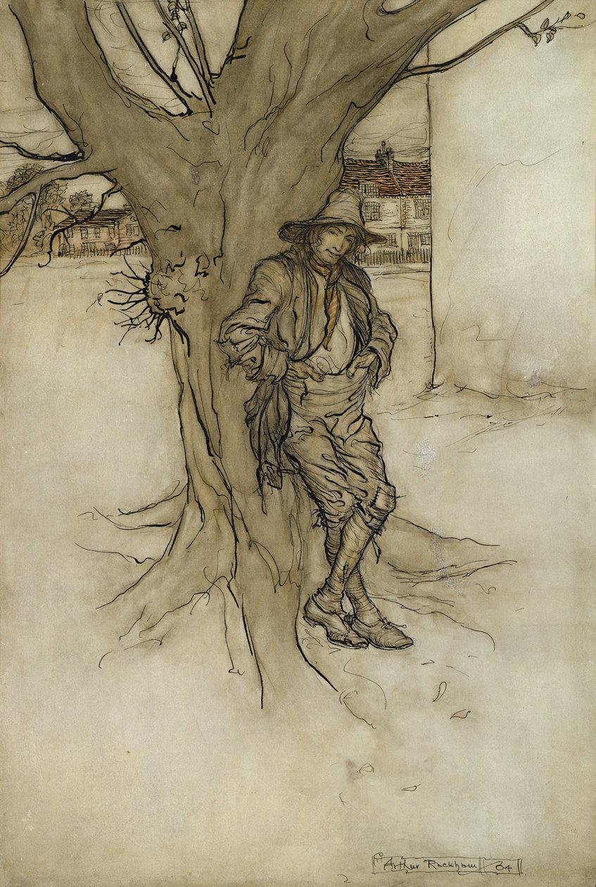 Rips syn, jeho přesný protějšek, když šel na horu, 1904 (wc s perem a inkoustem na papíře) od Arthur Rackham