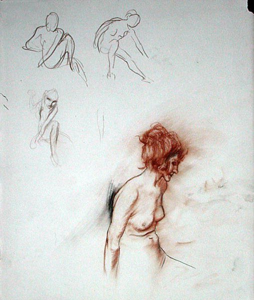 Sedící akt (pero, inkoust, sangvinik a černá křída na papíře) od Arthur Rackham