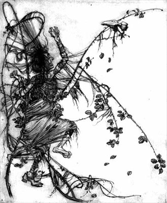 „Musela tančit, ať se jí to líbilo nebo ne“, ilustrace z „Miláčku Rolanda“, pohádky bratří Grimmů od Arthur Rackham