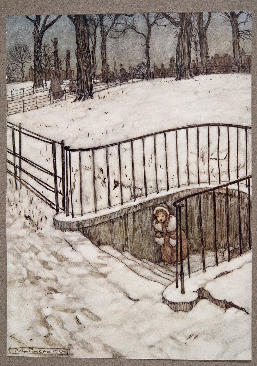 Utíkala do St Govers studny a schovala se..., před Peterem Panem v Kensington Gardens od J. M. Barrieho (1860 - 1937), hospoda. 1906 od Arthur Rackham