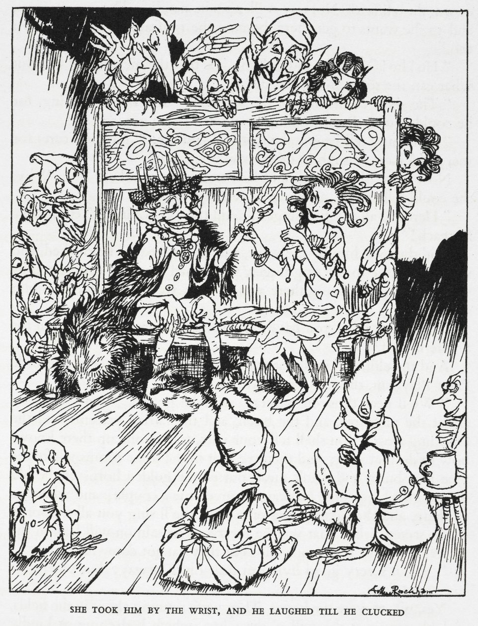 "Vzala ho za zápěstí a on se smál, dokud nezaklapl." Elfinské panny a skřítci. Ilustrace pro 
