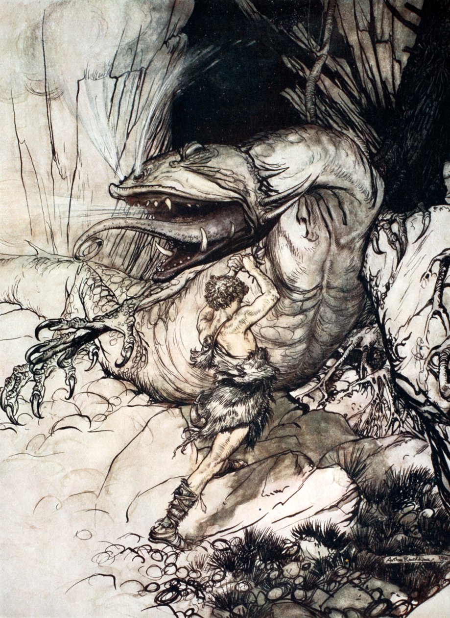 Siegfried zabíjí Fafnera, 1924. od Arthur Rackham