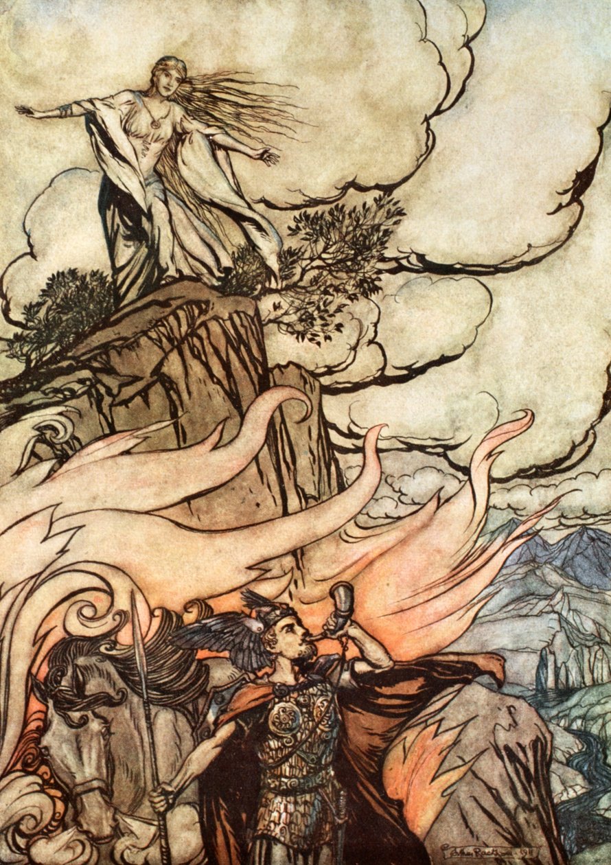 „Siegfried opouští Brunnhildu při hledání dobrodružství“, 1924. od Arthur Rackham