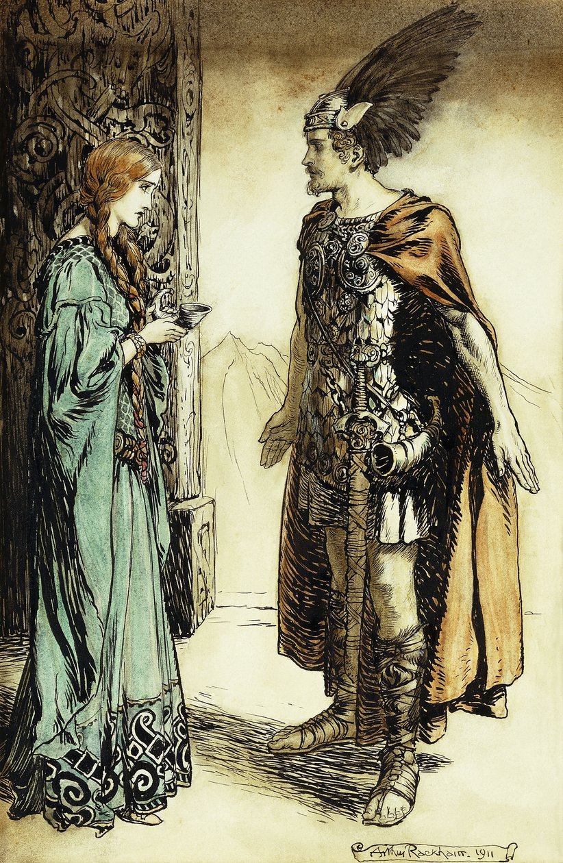 Siegfried se setkává s Gutrune: Soumrak bohů, 1911 od Arthur Rackham