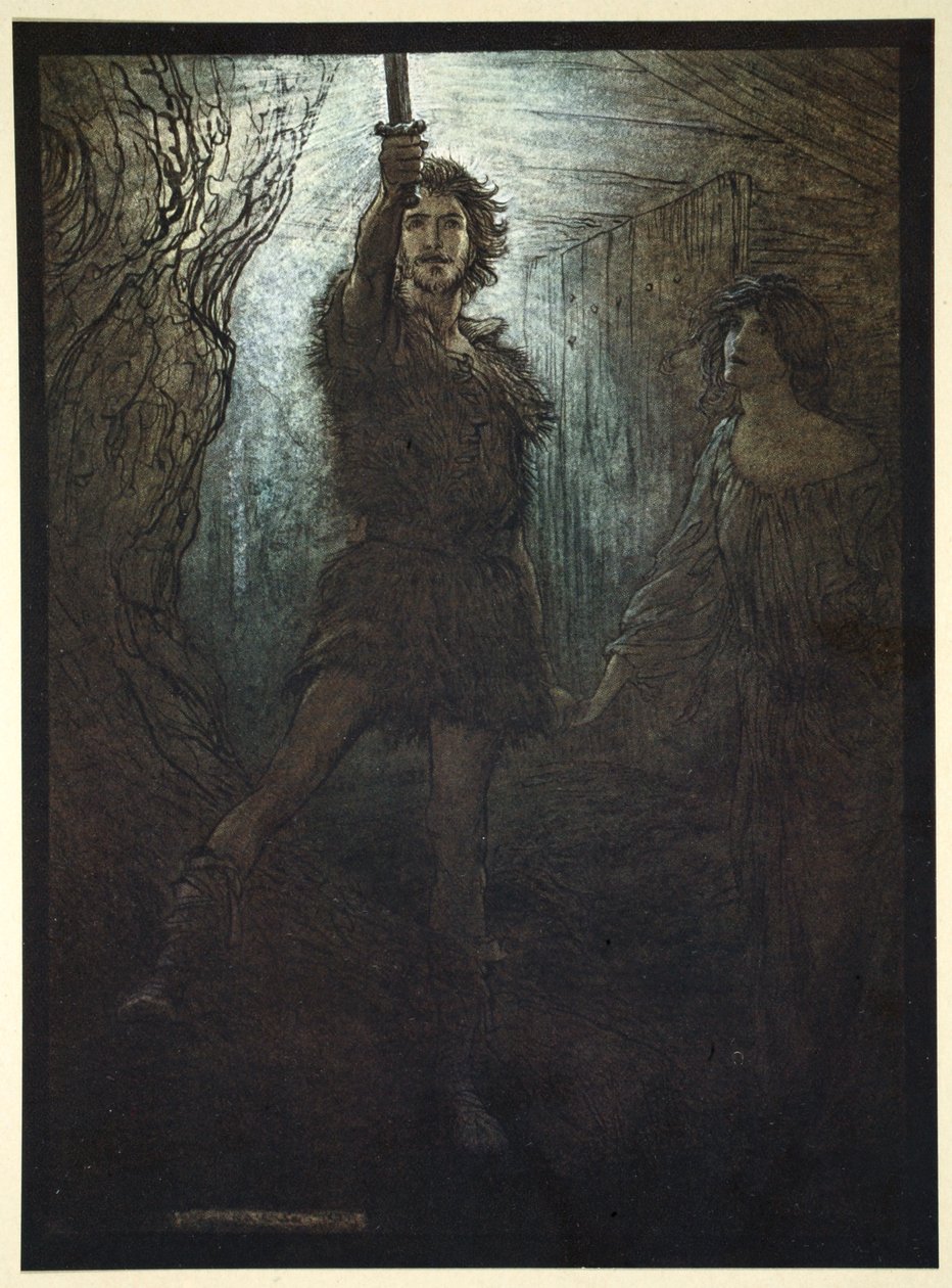 „Siegmund Walsung, ty vidíš! Jako dárek pro nevěstu ti přináší svůj meč, 1910. od Arthur Rackham