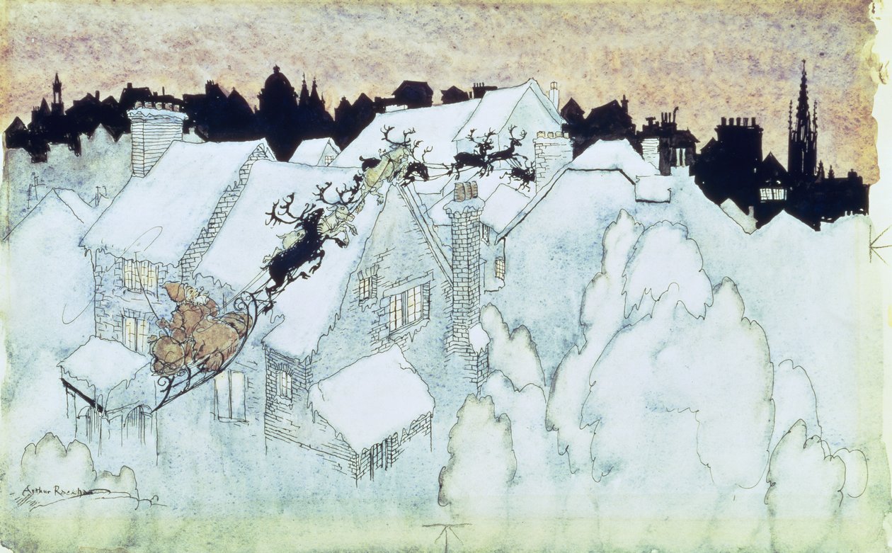 "Takže nahoru do domu - kursáři, kteří letěli", ilustrace k hospodě "The Night Before Christmas". 1931 od Arthur Rackham