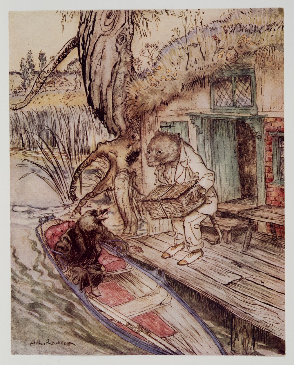 Tak to pod vašima nohama pozoroval Krtečka, když přecházel do člunu, z Wind in the Willows od Kennetha Grahama (1859 - 1932), hospoda. 1940 od Arthur Rackham