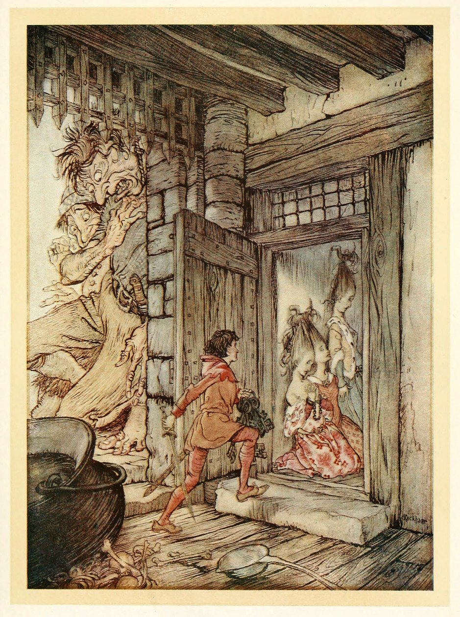 Jack vzal klíče od hradu a odemkl všechny dveře z hospody English Fairy Tales. 1922. od Arthur Rackham