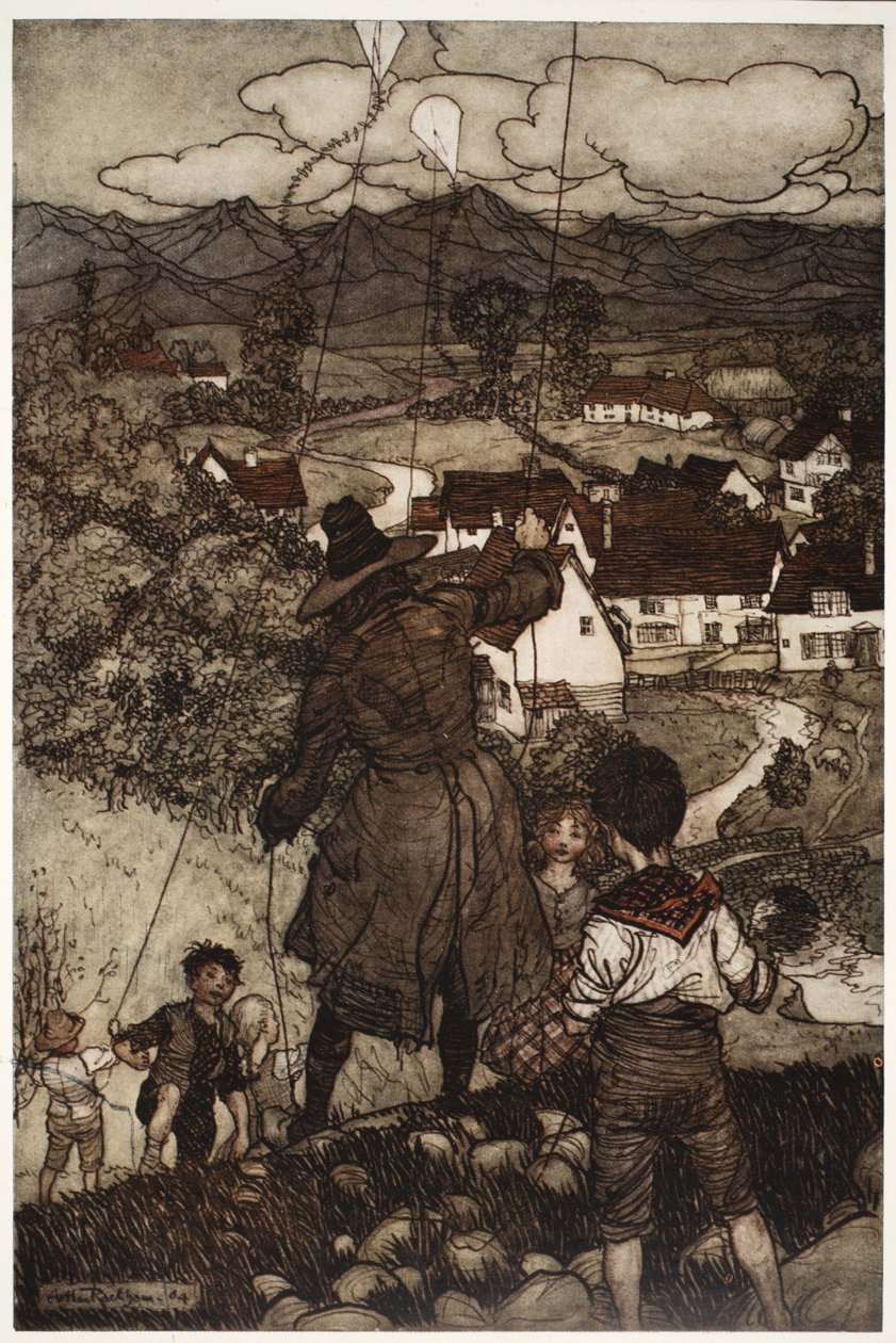 Naučil je létat draky., od Rip Van Winkle od Washington Irving, hospoda. 1910 od Arthur Rackham