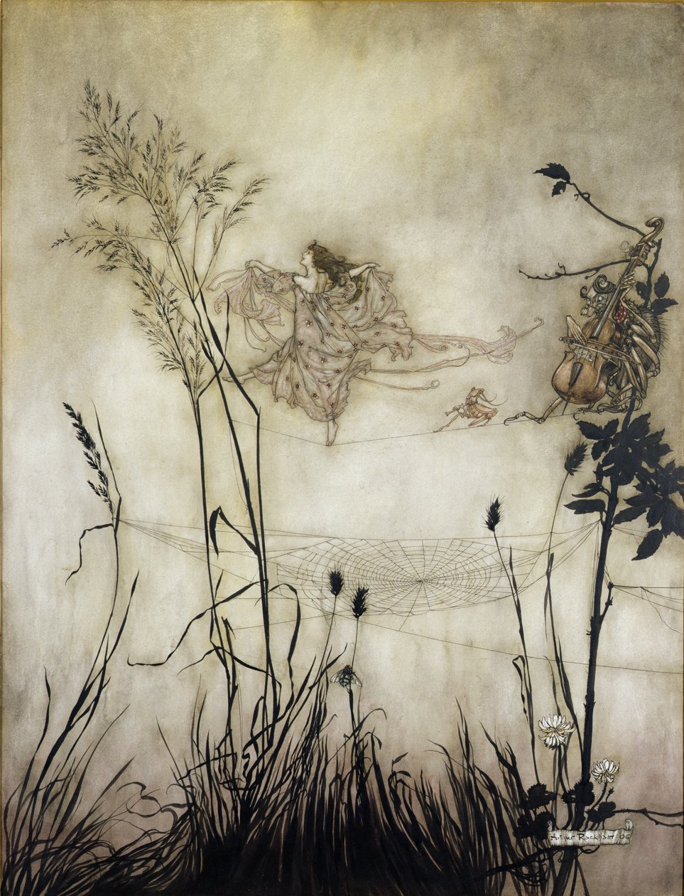 The Fairies are Exquisite Dancers, ilustrace v Peter Pan v Kensington Gardens od J.M Barrieho (1860-1937) 1906 (pero a inkoust s wc na papíře) od Arthur Rackham