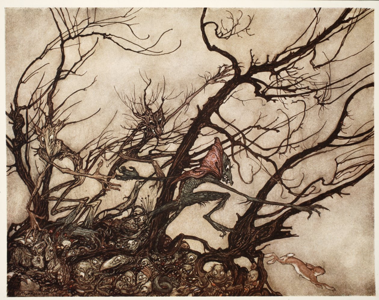 Indiáni je považovali za příbytek duchů., z Rip Van Winkle od Washingtona Irvinga, hospoda. 1910 od Arthur Rackham