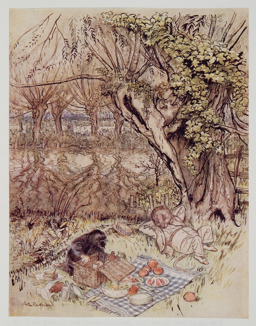 Krtek prosil o laskavost, aby si to mohl rozbalit sám, z Wind in the Willows od Kennetha Grahama (1859 - 1932), hospoda. 1940 od Arthur Rackham