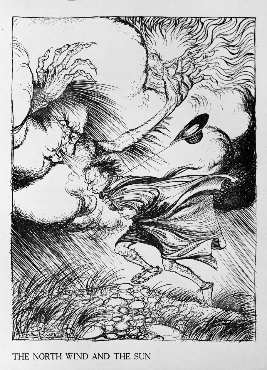 Severní vítr a slunce, ilustrace z 
