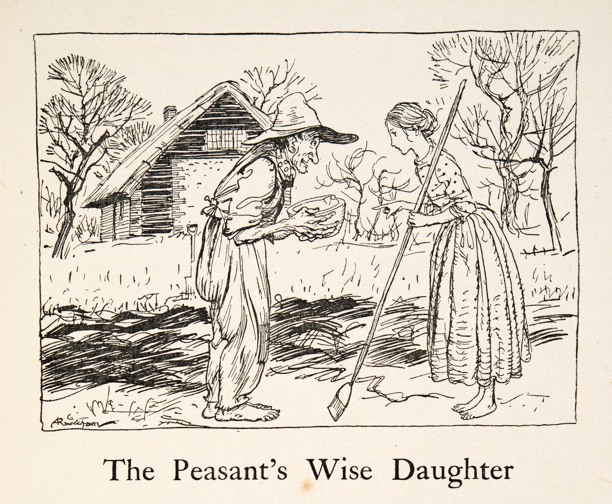 Rolnická moudrá dcera, z Bratříčka a sestřičky a jiné pohádky bratří Grimmů, pub. 1917 (litho) od Arthur Rackham