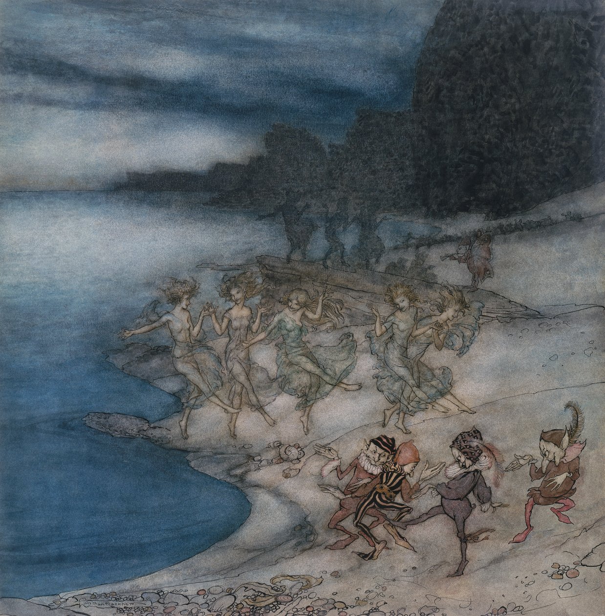 The Pert Fairies a The Dapper Elves (akvarel a pero a černý inkoust) od Arthur Rackham