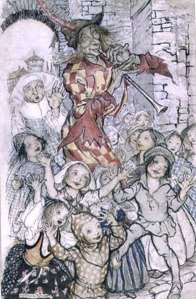 Krysař z Hamelnu, ilustrace k básni Roberta Browninga (1812-89) hospoda. 1934 (pero a inkoust, akvarel na papíře) od Arthur Rackham