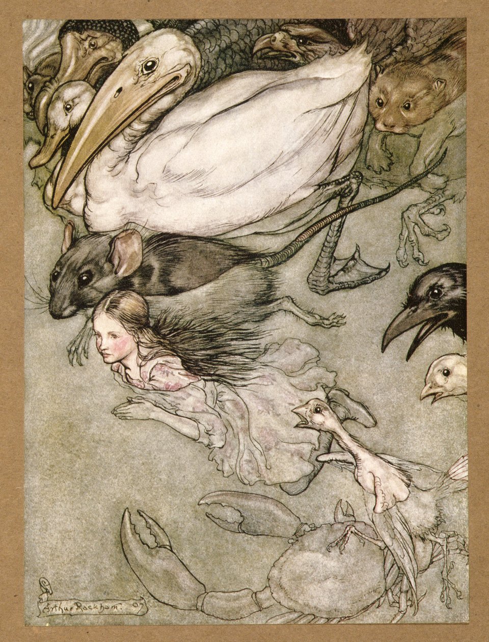 The Pool of Tears, z Alenčina dobrodružství v říši divů, Lewis Carroll, pub. 1907 od Arthur Rackham