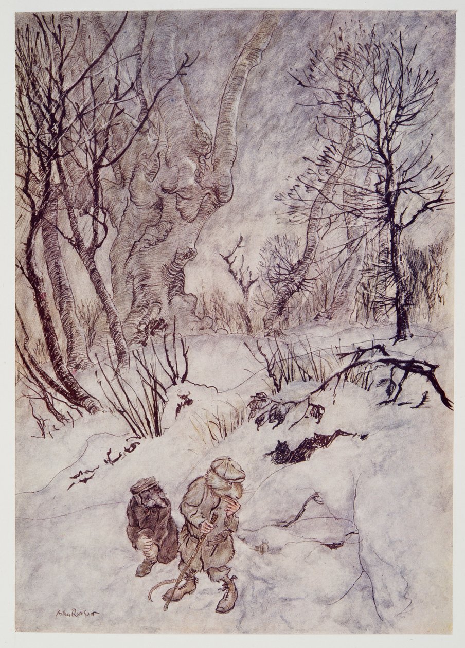Krysa chvíli přemýšlela a zkoumala hrboly a svahy, které je obklopovaly, z hospody Wind in the Willows od Kennetha Grahama (1859 - 1932). 1940 od Arthur Rackham