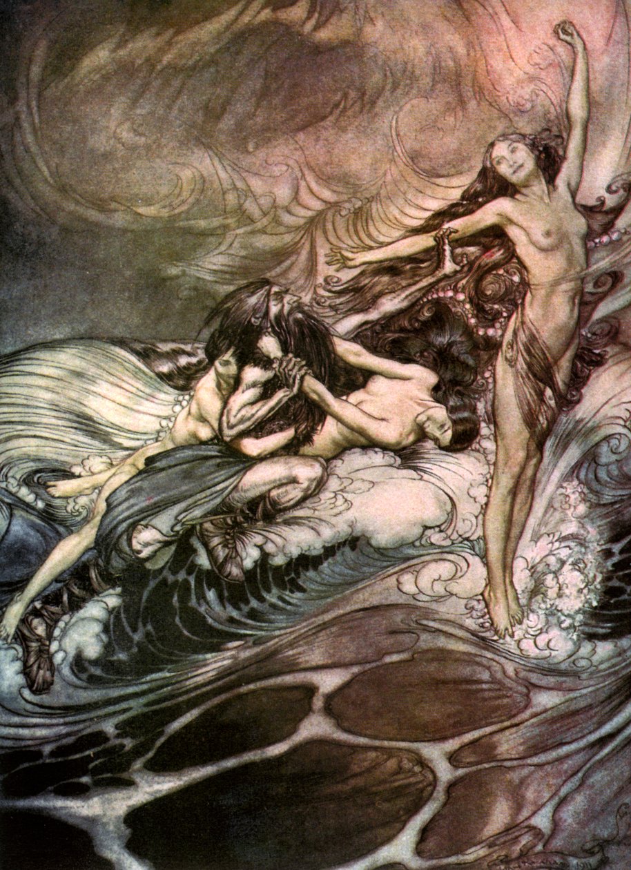 Rýnské panny získají prsten a odnesou ho v triumfu roku 1911 od Arthur Rackham