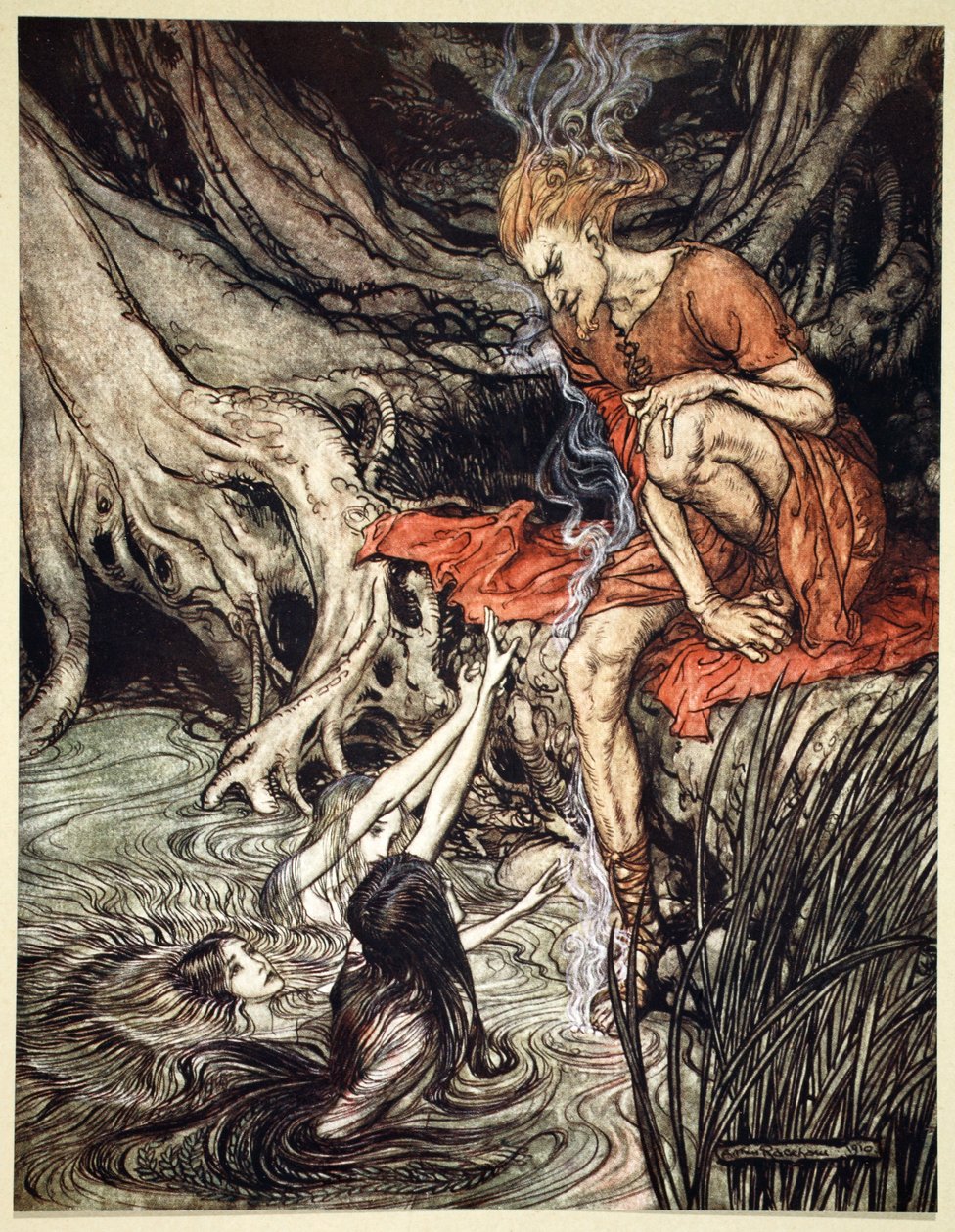 „Čistě zářící děti Rýna mi řekly o svém smutku“, 1910. od Arthur Rackham