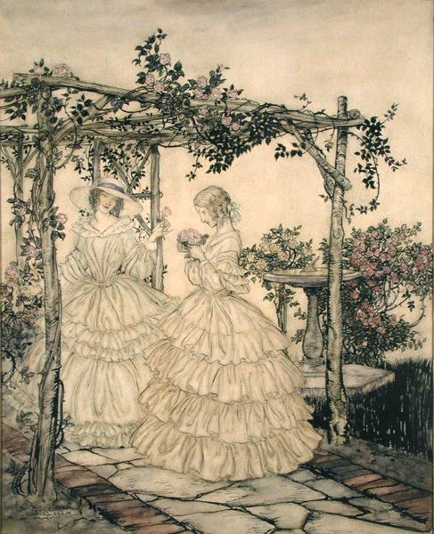 Růžová zahrada, cca 1923-5 (akvarel na papíře) od Arthur Rackham