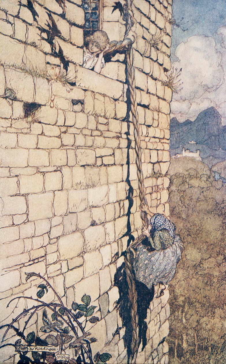 Čarodějnice vylezla nahoru .. , z Pohádek bratří Grimmů, hospoda. 1909 od Arthur Rackham