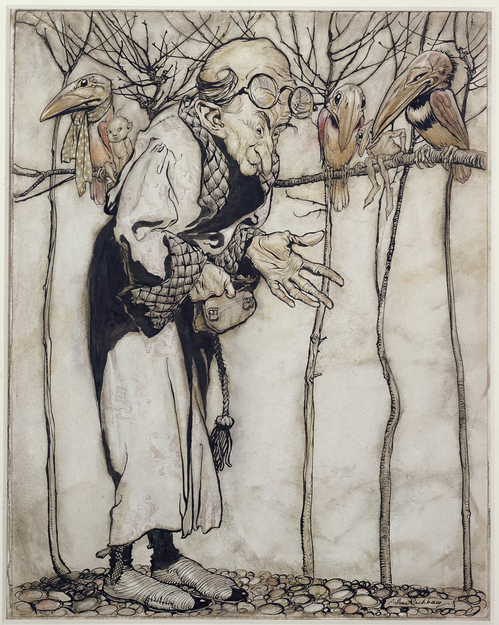 The Wizard, ilustrace z knihy Arthur Rackhams Book of Pictures, vydané v roce 1913 (pero a inkoust a wc na papíře) od Arthur Rackham