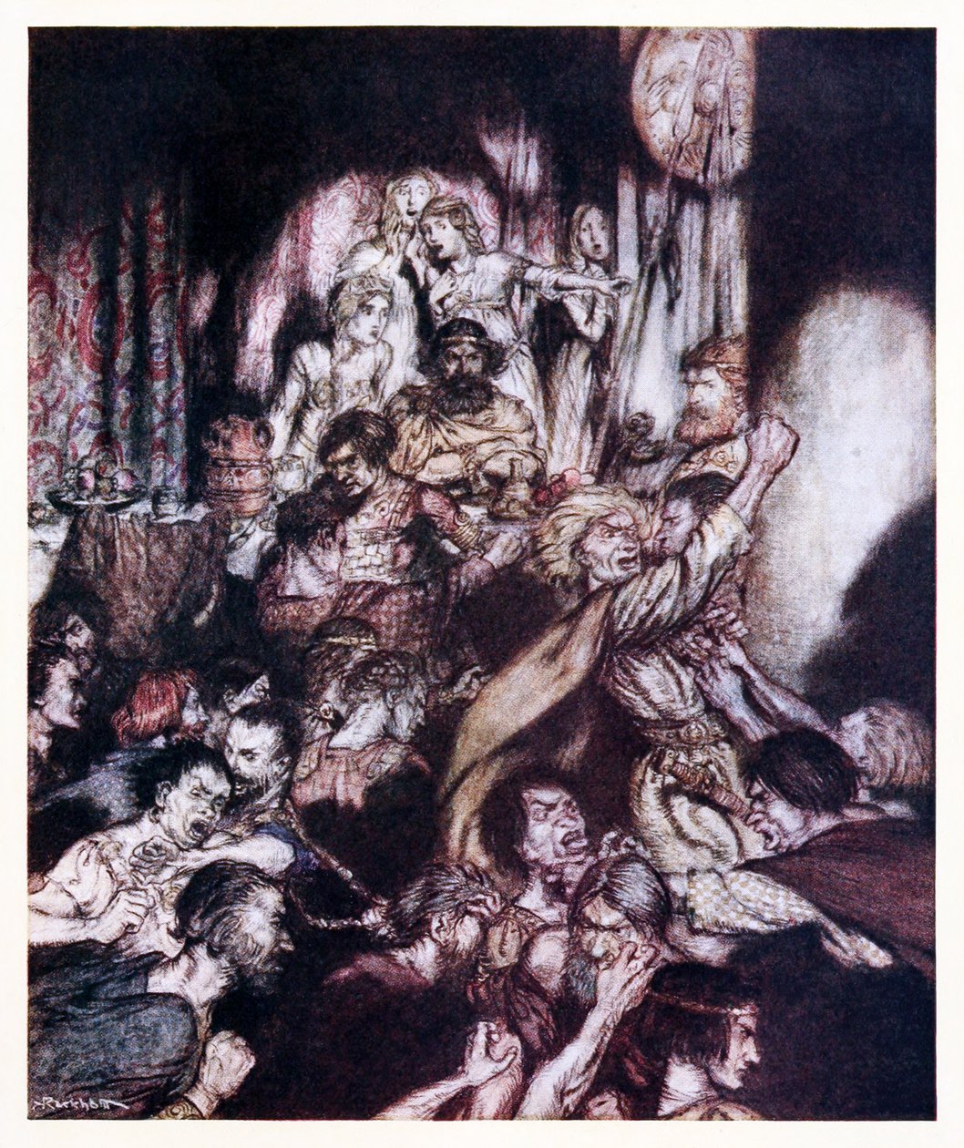 V hodovní síni panoval vřav. z Malé rvačky v irských pohádkách od Arthur Rackham