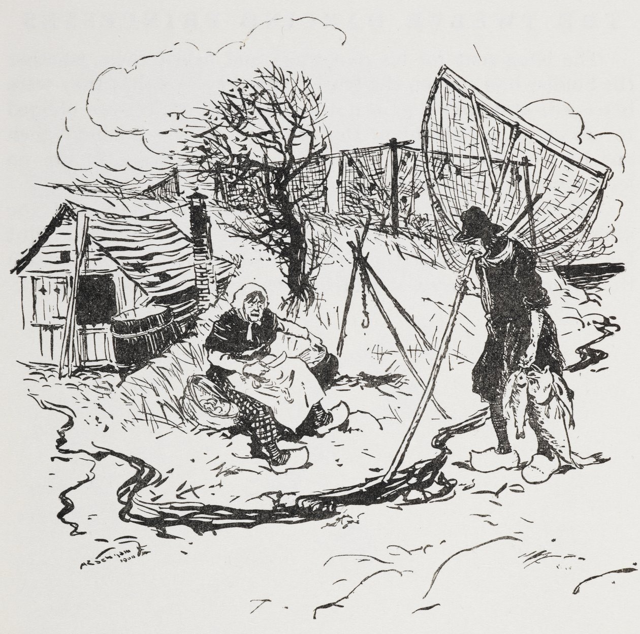 Rybář a jeho žena. od Arthur Rackham