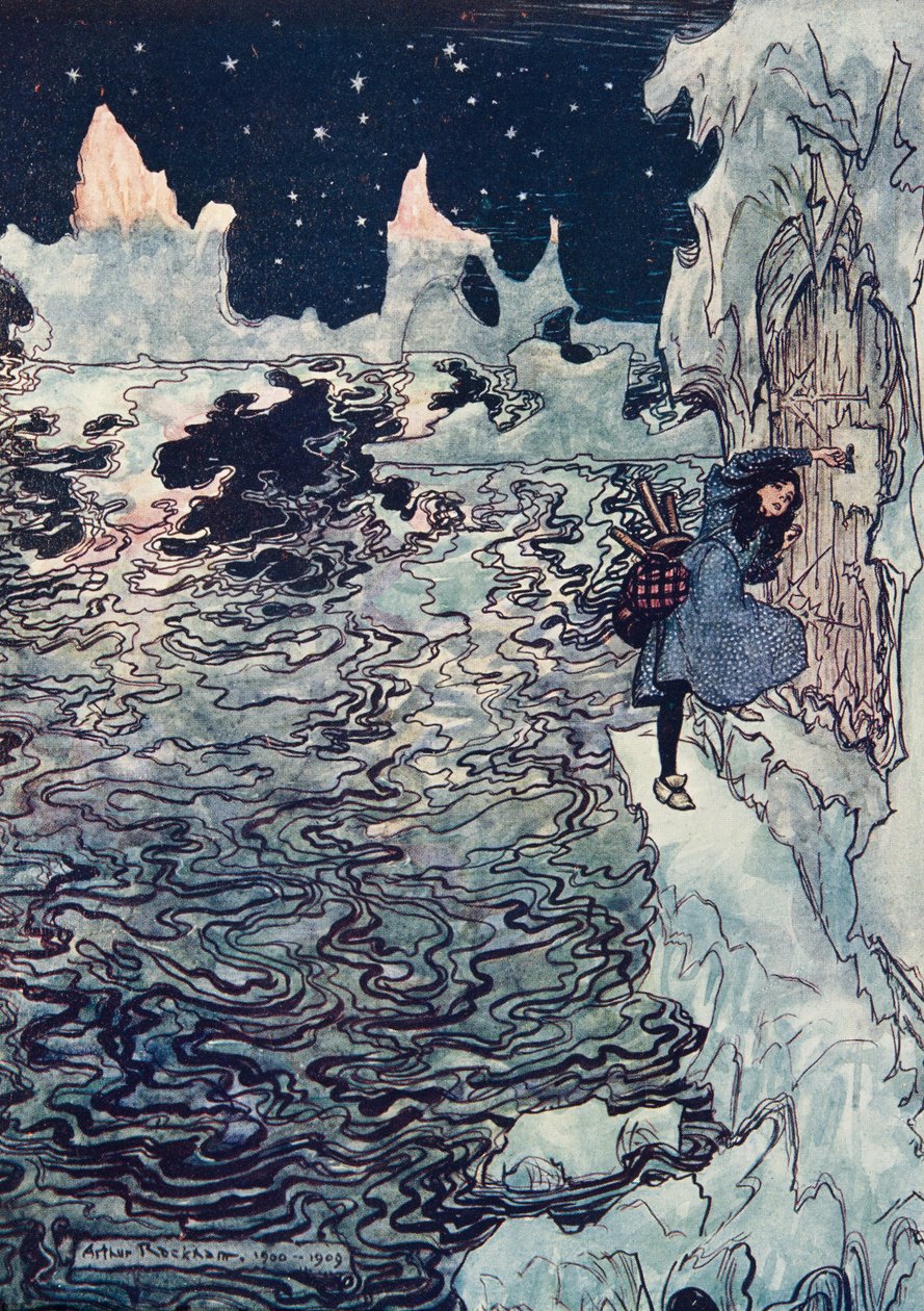 Hodná sestřička si uřízla svůj malý prst, vložila ho do zámku a podařilo se jí ho otevřít z hospody Pohádky bratří Grimmů. 1909 od Arthur Rackham