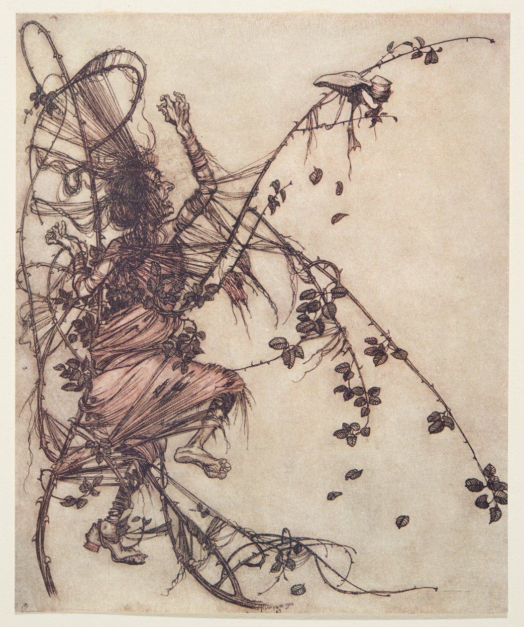 Čím rychleji hrál, tím výše musela skákat z hospody Pohádky bratří Grimmů. 1909 od Arthur Rackham