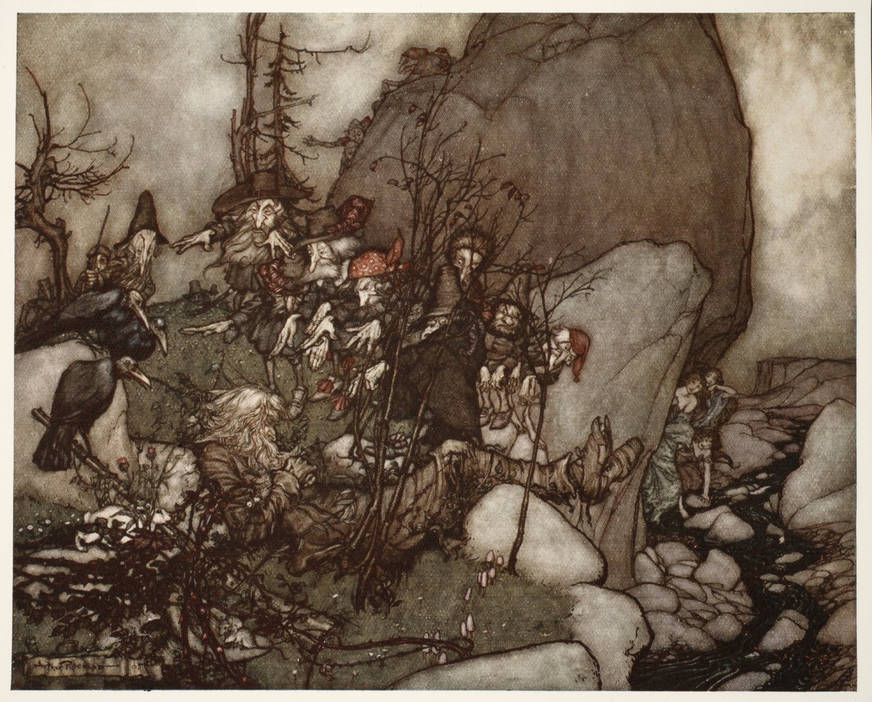 Spánek Ripa Van Winkla., z Rip Van Winkle od Washingtona Irvinga, hospoda. 1910 od Arthur Rackham