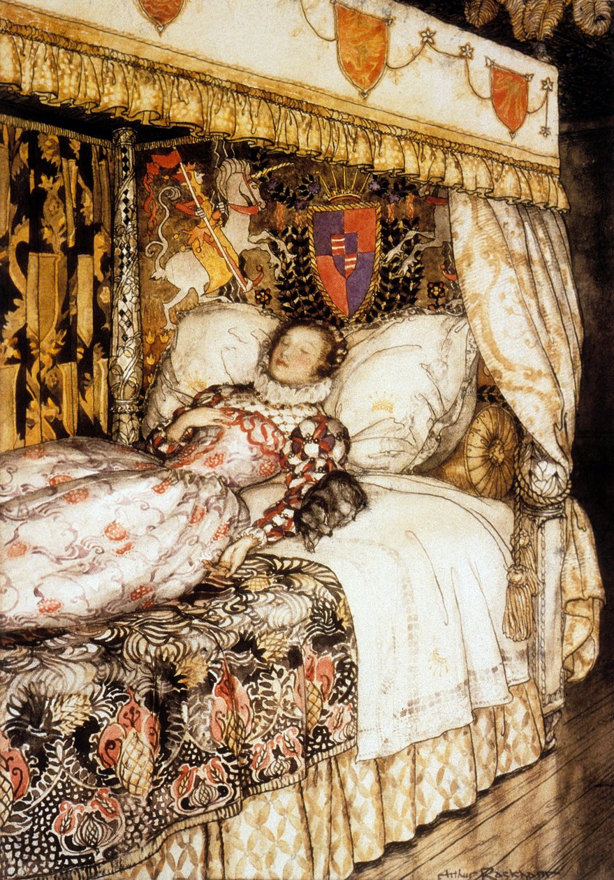 Spící princezna, ilustrace Arthura Rackhama k příběhu Charlese Perraulta „Šípková Růženka“ od Arthur Rackham