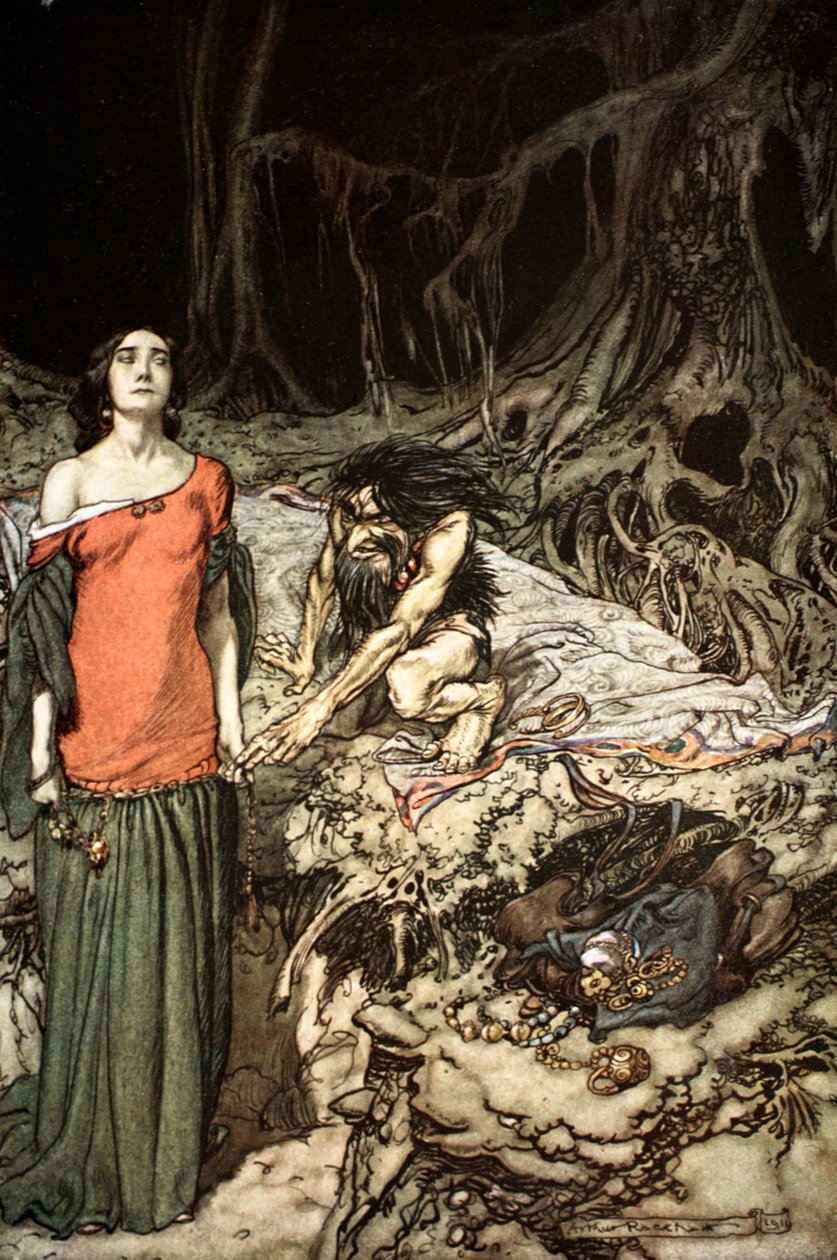 „Namlouvání Grimhildy, matky Hagenovy“, 1924. od Arthur Rackham