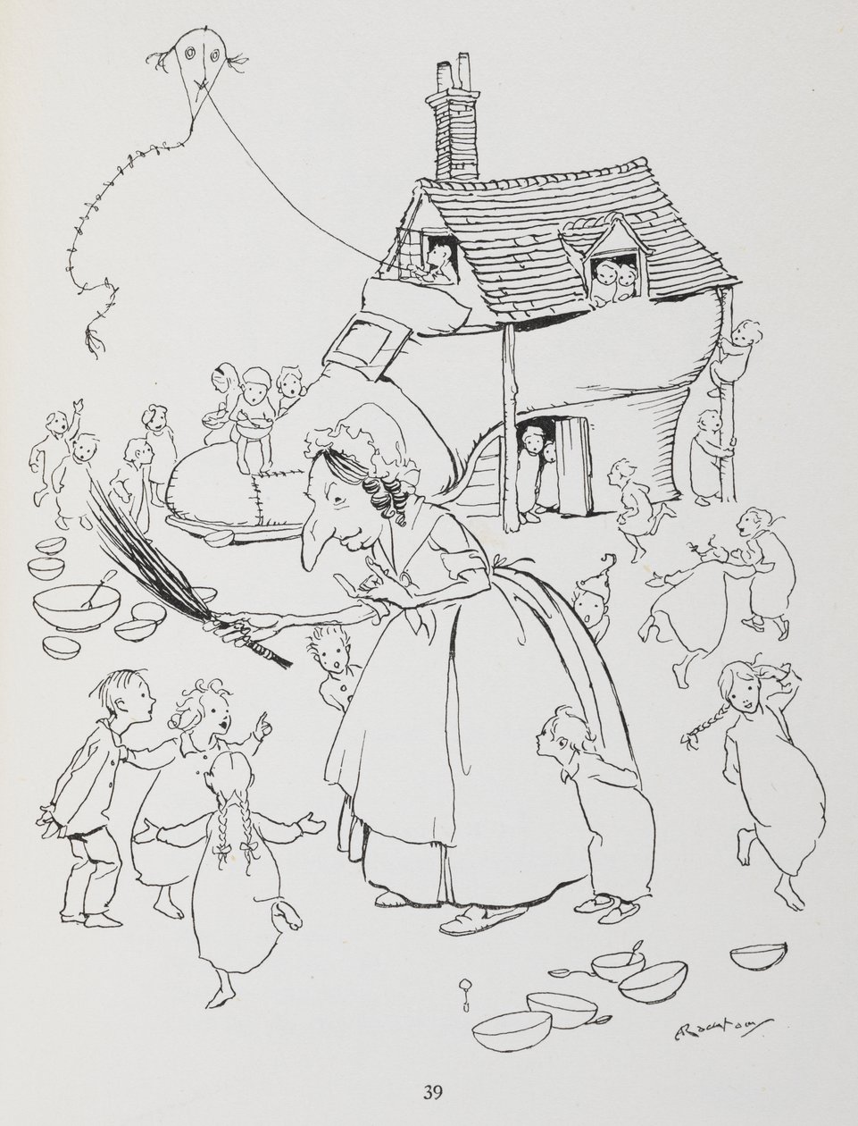 Byla jedna stará paní, která žila v botě. Žena s botníkem a spoustou dětí. od Arthur Rackham