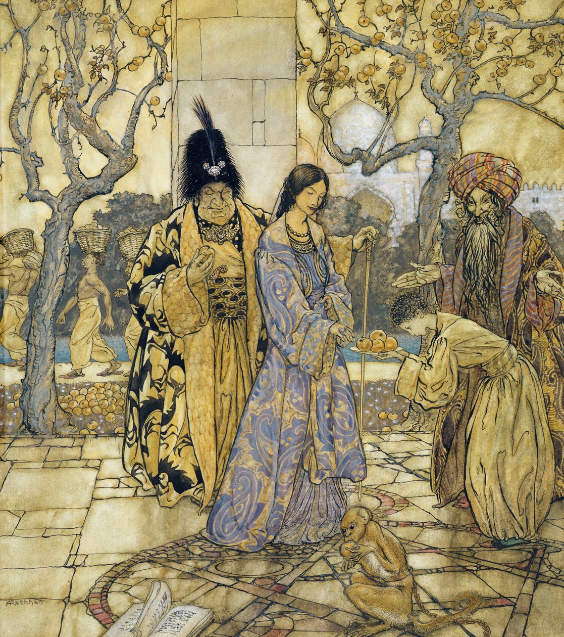 Sklidili pro Ahmedse Princely Hand, 1917 (wc s perem a inkoustem na papíře) od Arthur Rackham