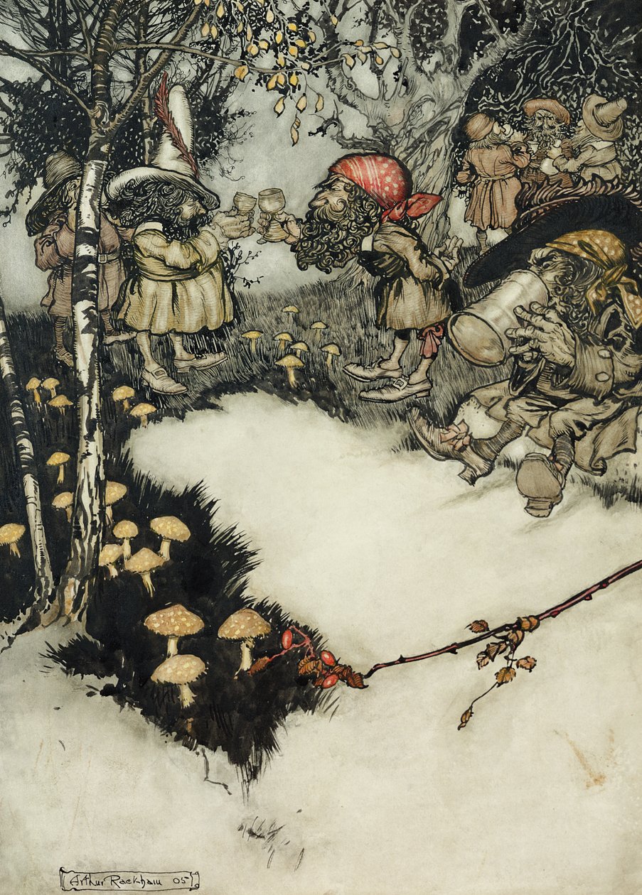 Nalili svůj likér v hlubokém tichu, 1905 (pero & in a wc na papíře) od Arthur Rackham