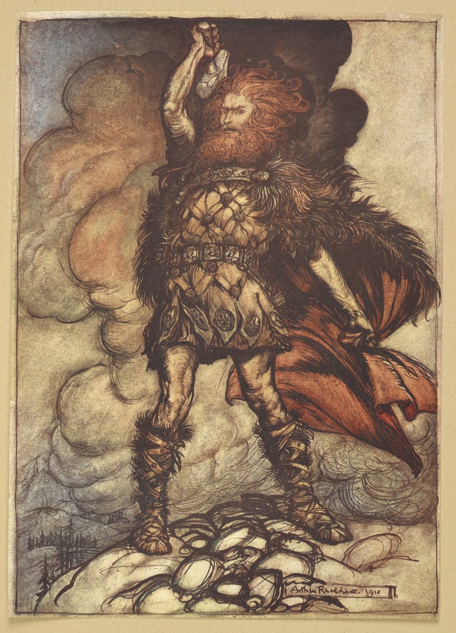 Thor zvedne kladivo. od Arthur Rackham