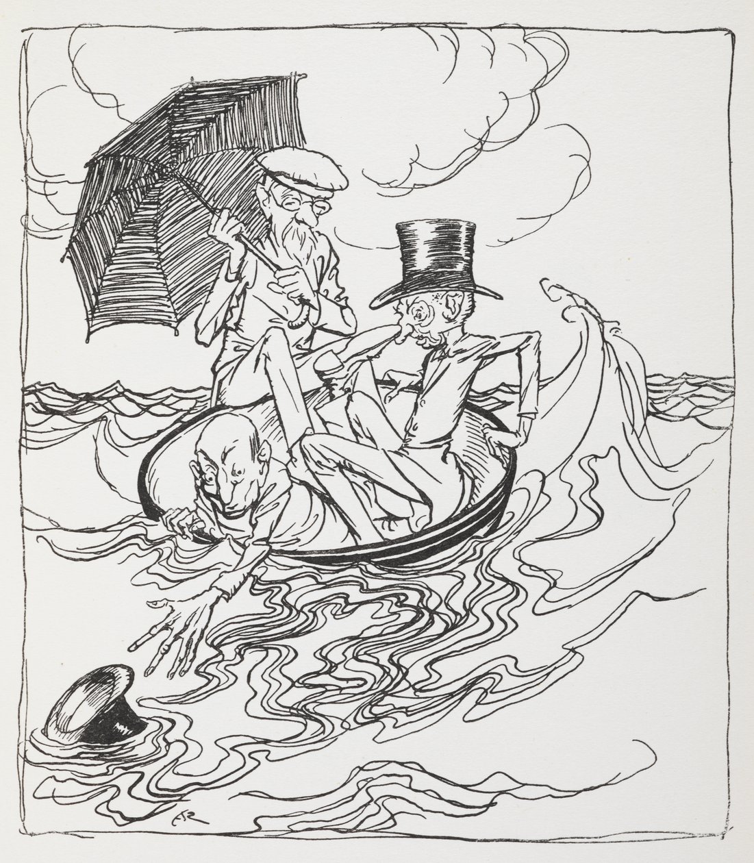 Tři muži v misce na moři. od Arthur Rackham