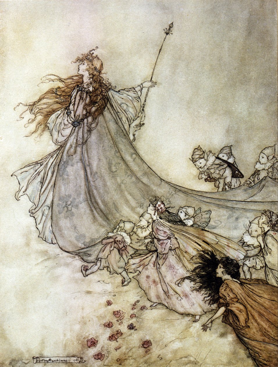 Titania, královna poplatků. Ilustrace Arthur RACKHAM (1867-1939) pro Sen letní noci od Williama SHAKESPEARE od Arthur Rackham