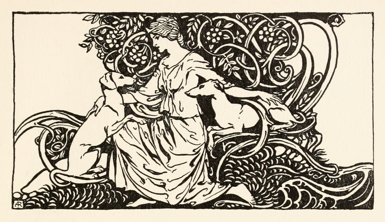 Tuiren s Branem a Sceólanem z filmu Zrození Brana v irských pohádkách od Arthur Rackham