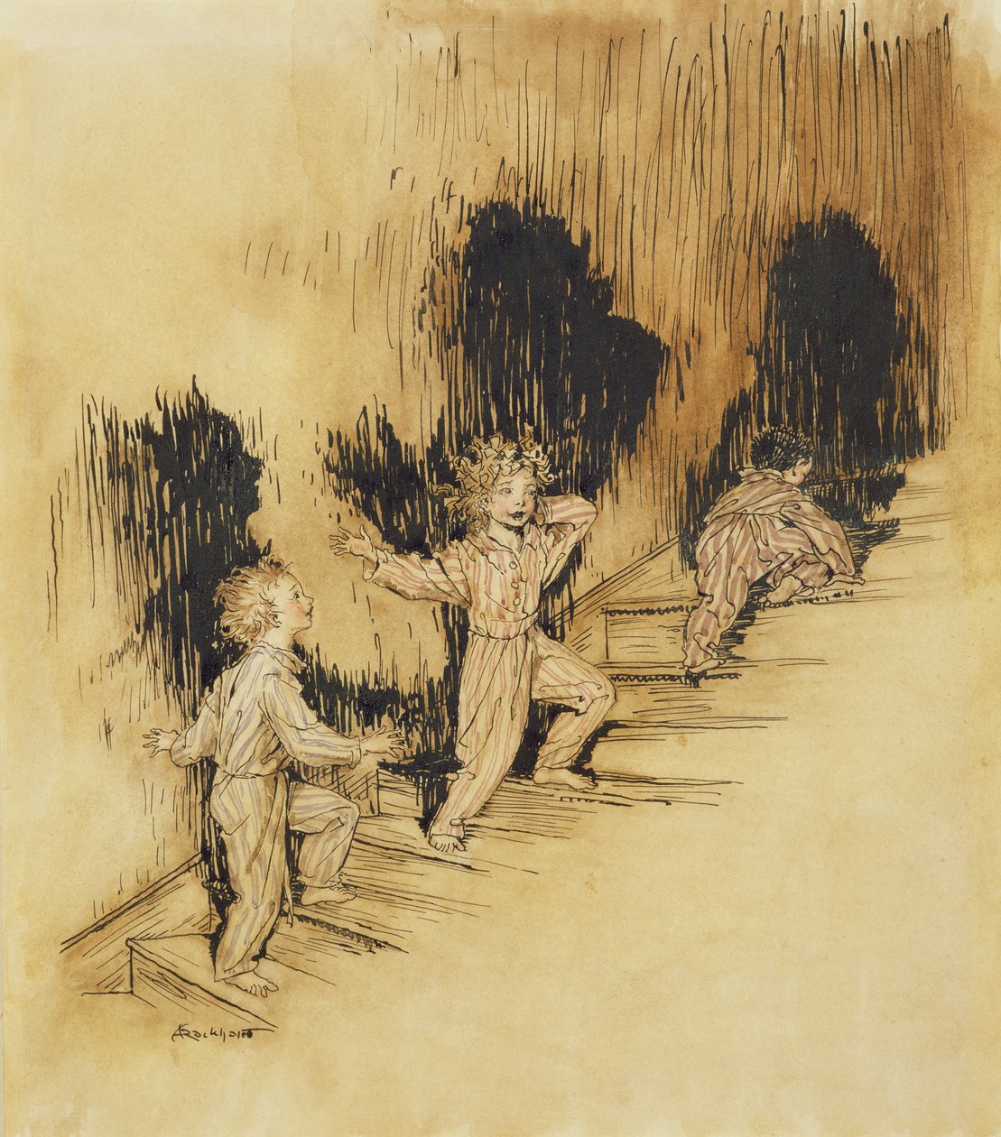 Twas the Night Before Christmas, ilustrace z The Night Before Christmas, Clement C. Moore, 1931 (pero, inkoust a wc na papíře) od Arthur Rackham
