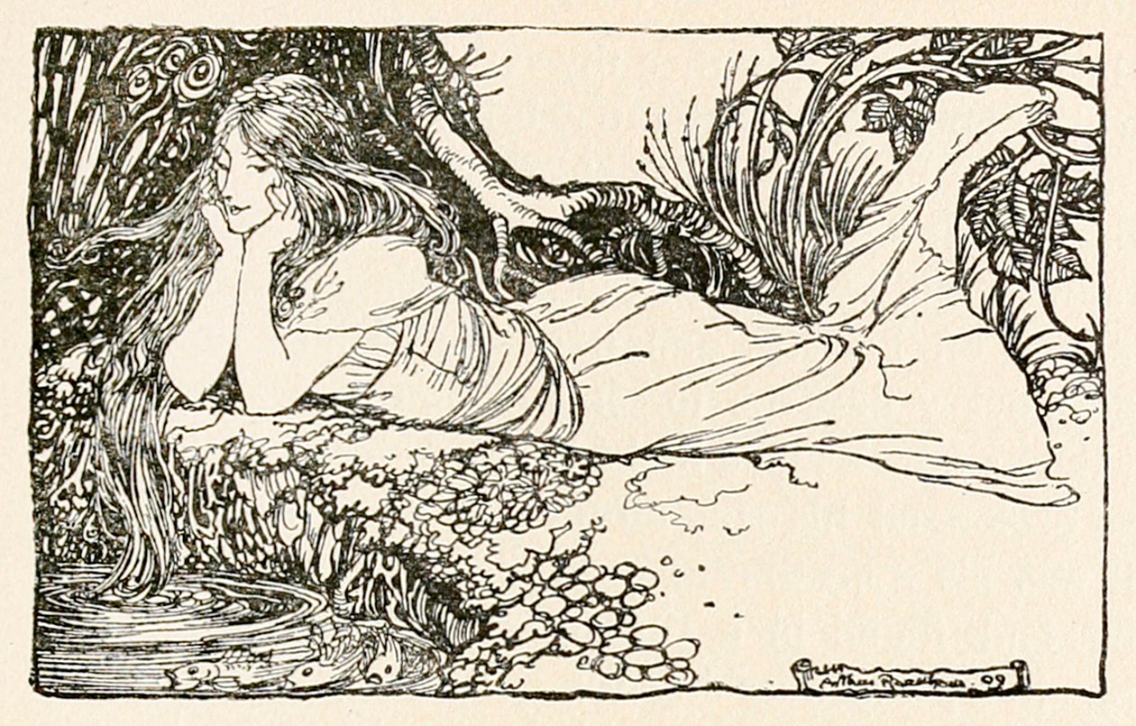 Undine hledící do vody z ‚Undine‘ od Arthur Rackham