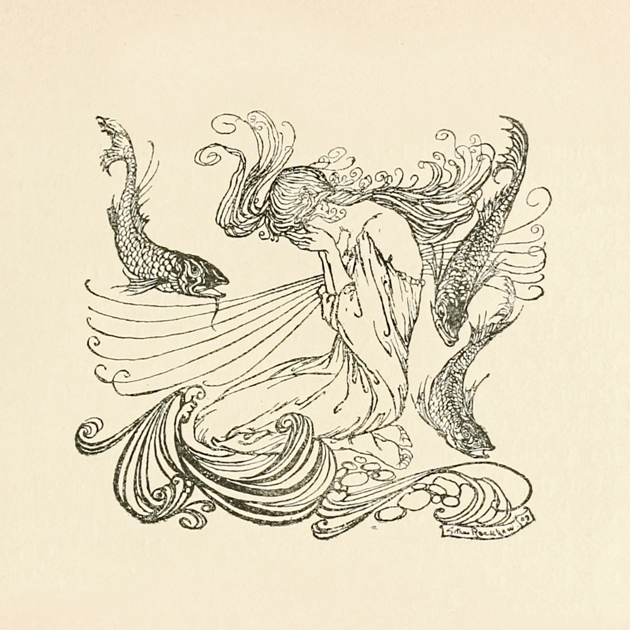 Undine stoupá z fontány a pláče z ‚Undine‘ od Arthur Rackham