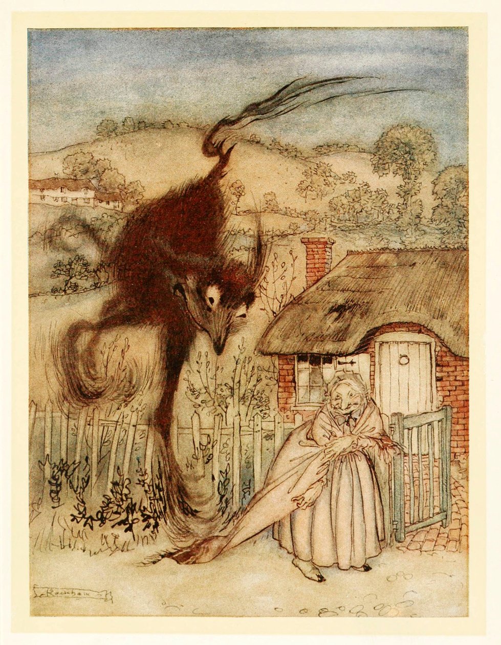 Studna! zasmála se, mám štěstí!, z anglických pohádek, hospoda. 1922 barevná litografie, 1922 od Arthur Rackham
