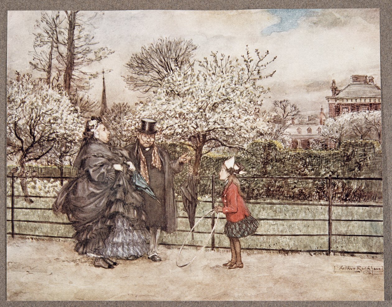 Když v zahradách potkáte dospělé lidi, kteří nafukují a foukají, jako by si mysleli, že jsou větší, než jsou..., od Petera Pana v Kensington Gardens od J. M. Barrieho (1860 - 1937), hospoda. 1906 (kol od Arthur Rackham