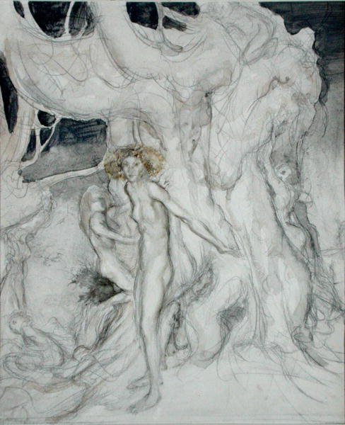 Dřevěné nymfy (akvarel a tužka na papíře) od Arthur Rackham