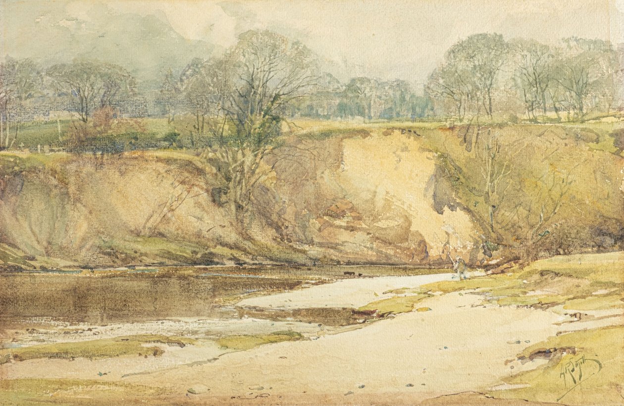 Muškař na břehu řeky Wharfe (akvarel) od Arthur Reginald Smith