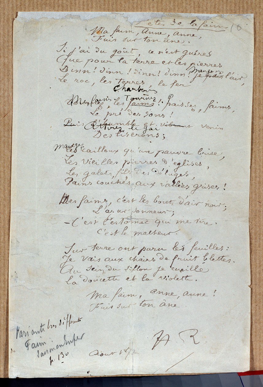 Rukopis básně „Svátky hladu“ od Arthura Rimbauda, ​​srpen 1872. Charleville, Rimbaudovo muzeum od Arthur Rimbaud