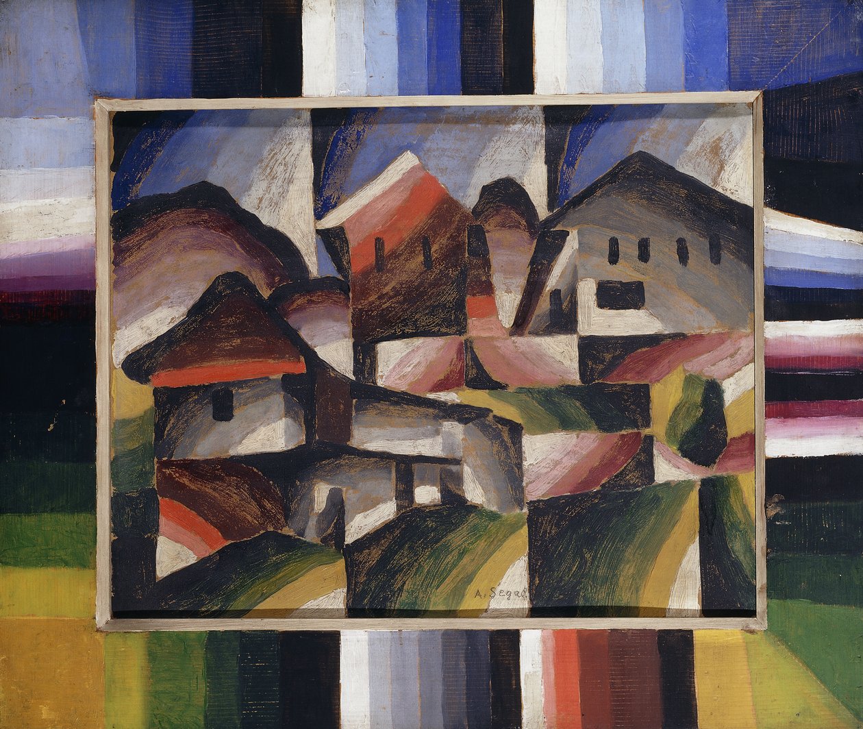 Dům v krajině; Hauser in Landschaft, kolem roku 1920 (olej na plátně) od Arthur Segal
